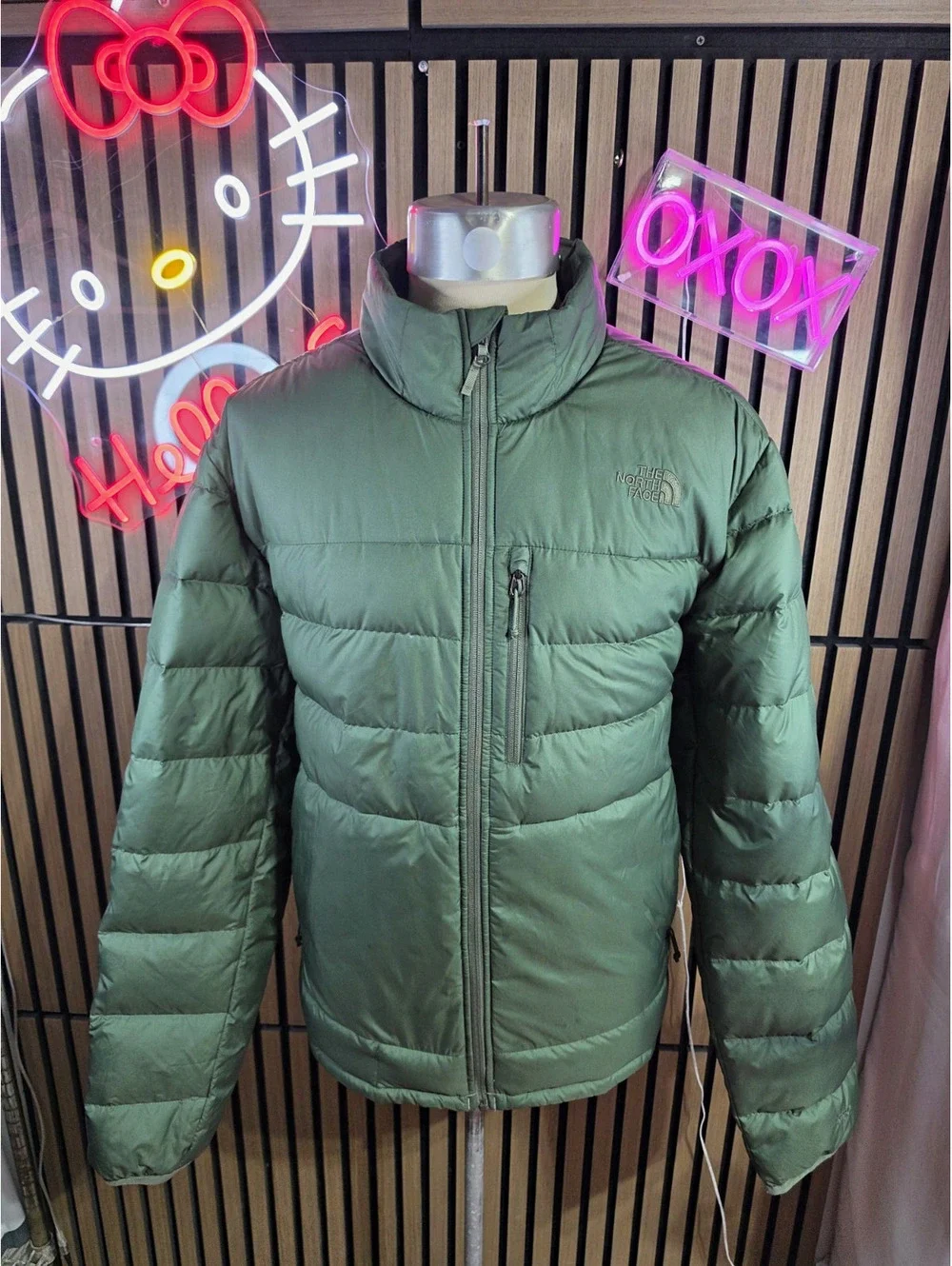 The North Face Men's Green 550 Down Puffer Jacket Full Zip Pockets Size 2XL
